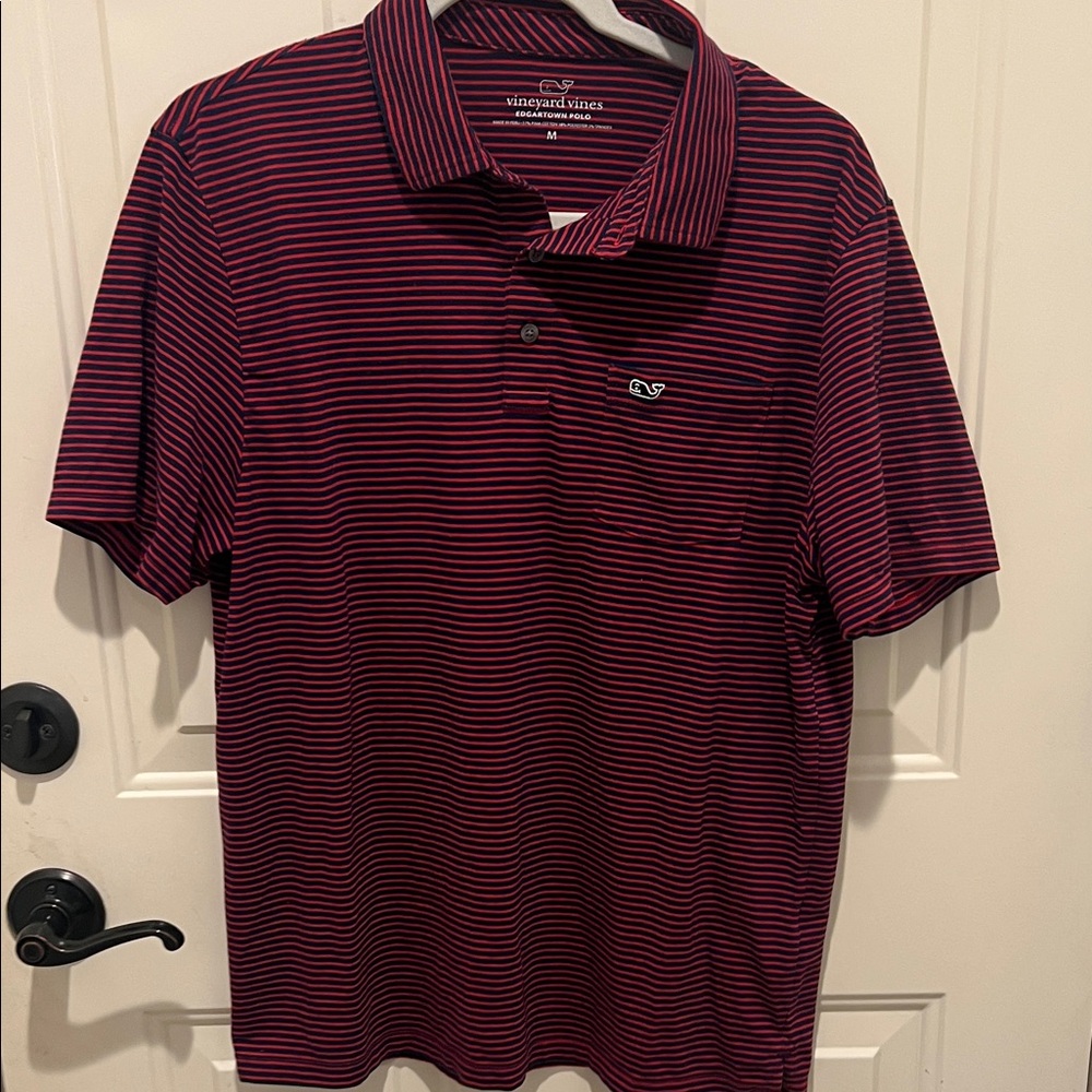 Vineyard Vines Men's red and navy Striped edgartown Polo Shirt